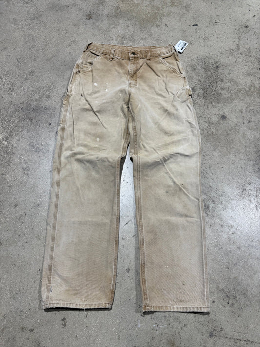 Distressed Carhartt Carpenter Pants - Faded Khaki Size 32x34