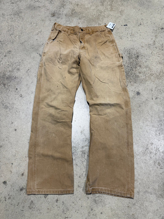 Distressed Carhartt Carpenter Pants - Faded Dark Khaki Size 31x32