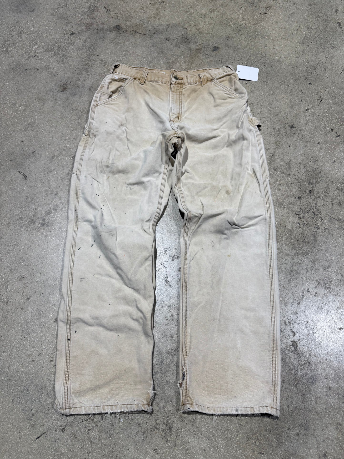 Distressed Carhartt Carpenter Pants - Faded Khaki Size 32x30