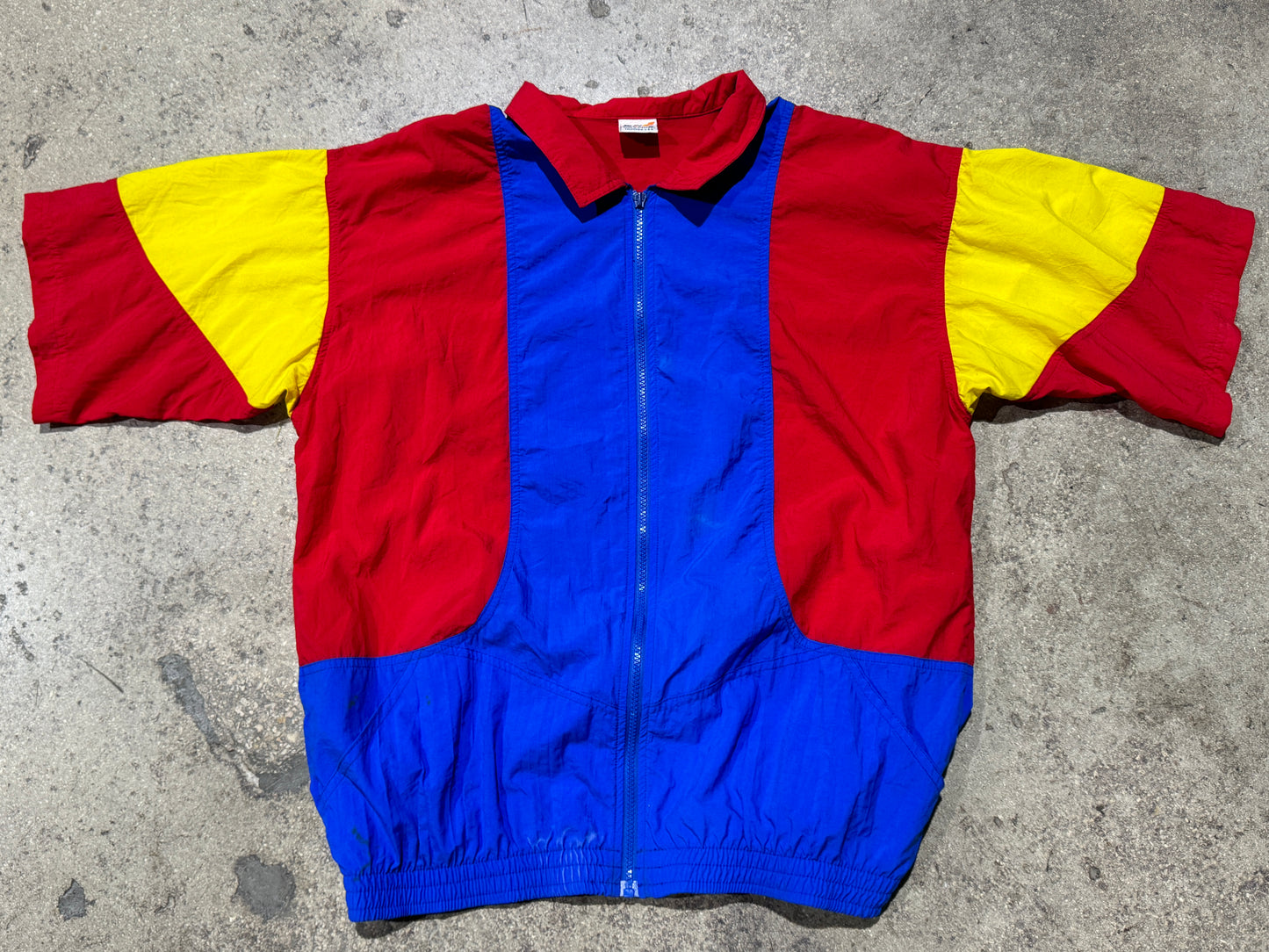 Short Sleeve Zip Top - Red/Blue Large