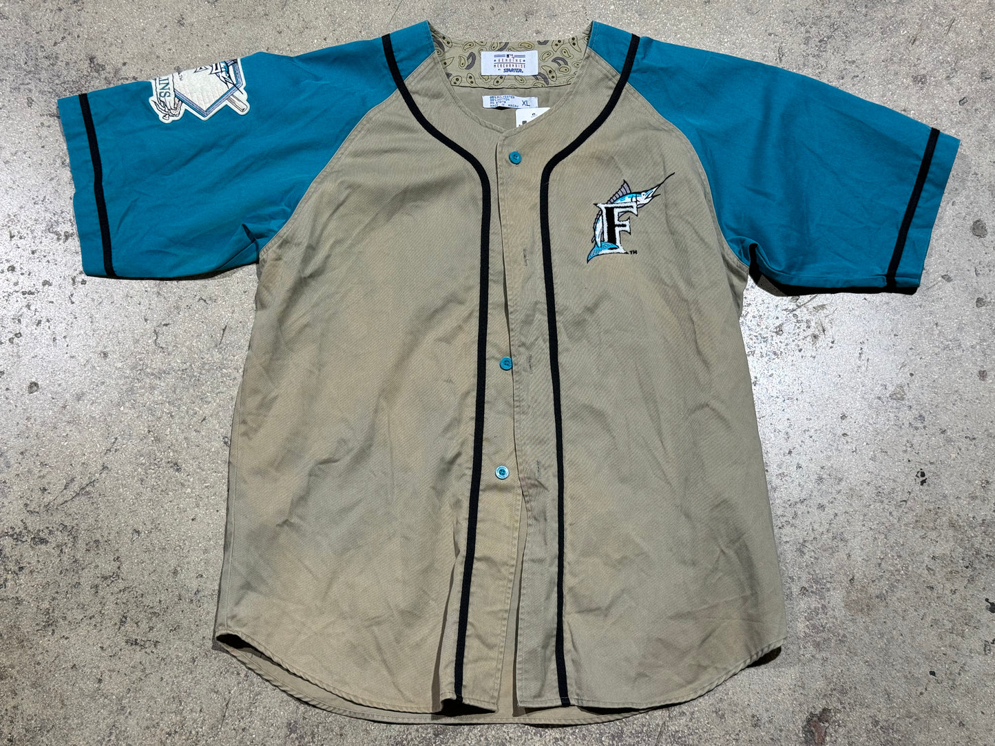 Starter Florida Marlins Canvas Jersey - Tan/Teal Size XL