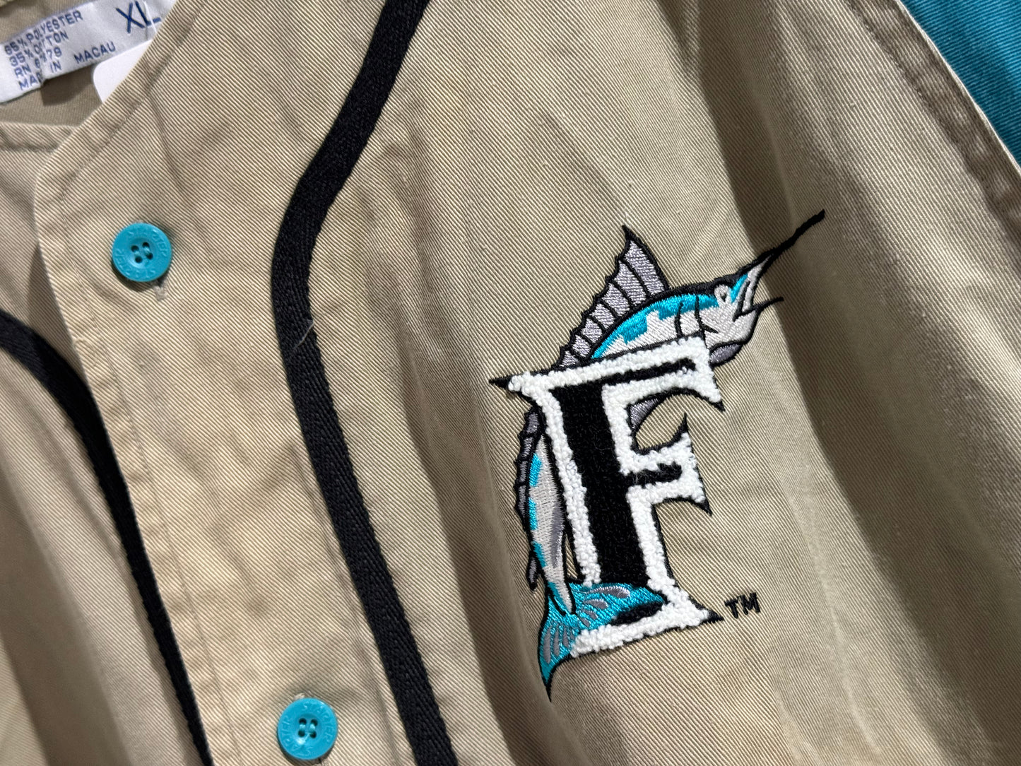 Starter Florida Marlins Canvas Jersey - Tan/Teal Size XL