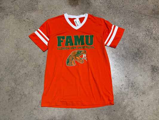 90s FAMU Florida A&M V Neck Tee - Orange Size XL