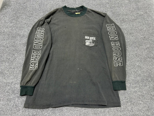 1992 Iron Horse Saloon Long Sleeve Tee - Faded Black Size Large