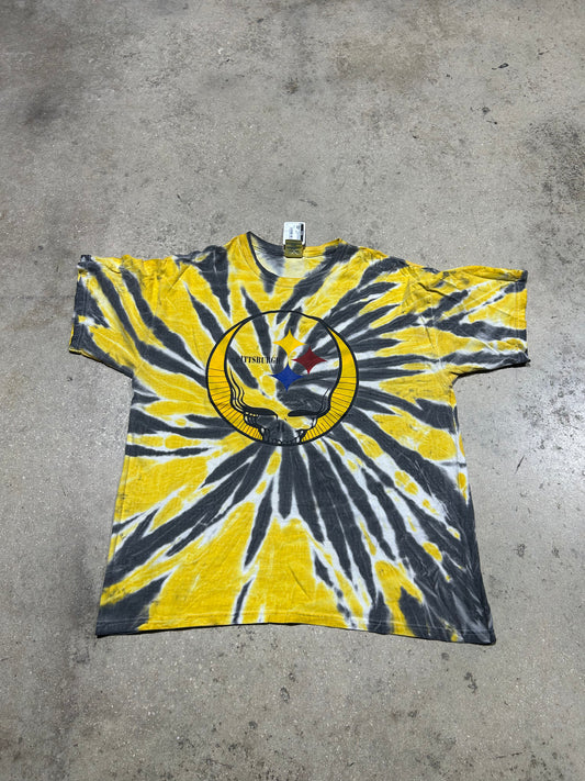Pittsburg Steelers Skull Tee - Tie Dye Yellow/Black Size XL