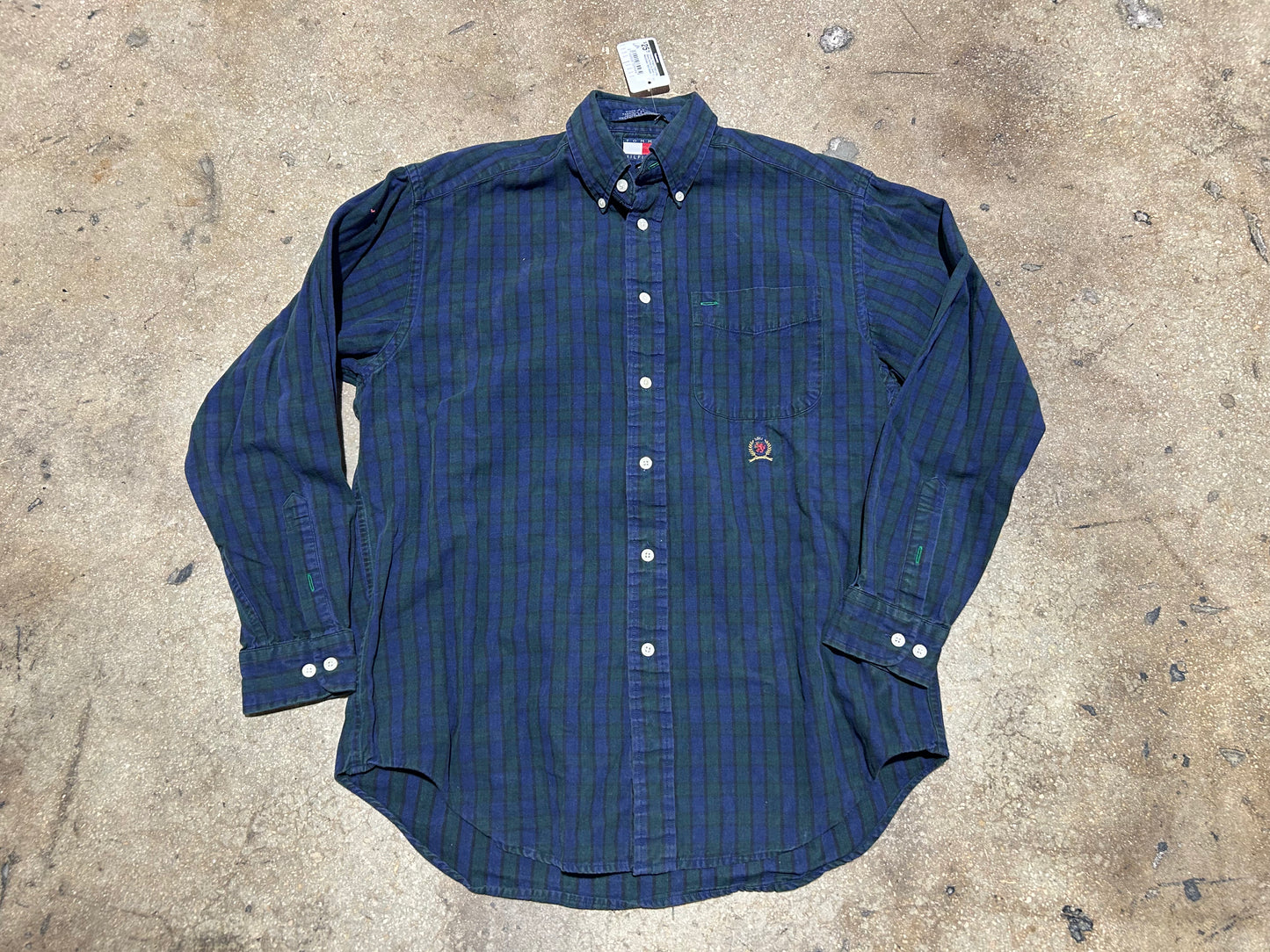 Tommy Hilfiger Plaid Long Sleeve Button Up Shirt - Navy/Green Size Small