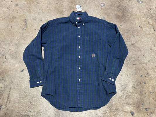 Tommy Hilfiger Plaid Long Sleeve Button Up Shirt - Navy/Green Size Small