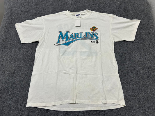 1997 Marlins World Series #23 Johnson Tee- White Size XL