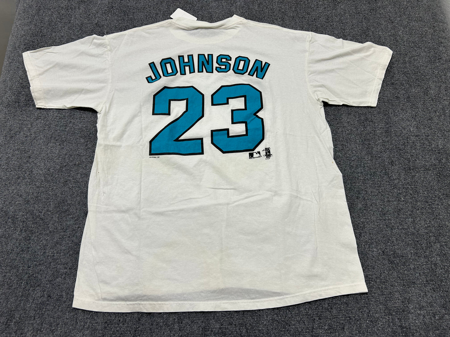1997 Marlins World Series #23 Johnson Tee- White Size XL