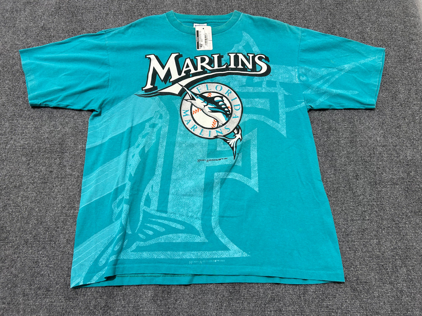 1994 Florida Marlins Team Logo Spell Out Tee - Teal Size XL