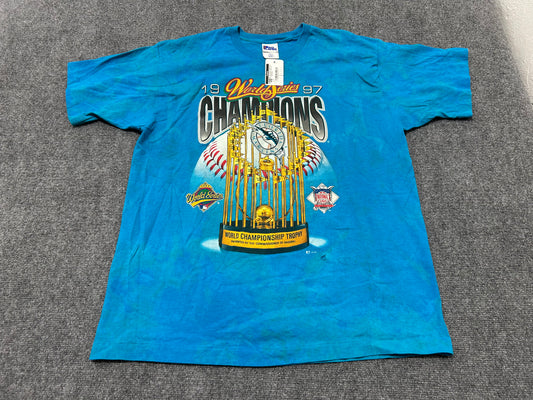 1997 Marlins World Series Champions Trophy Tee - Teal Size XL