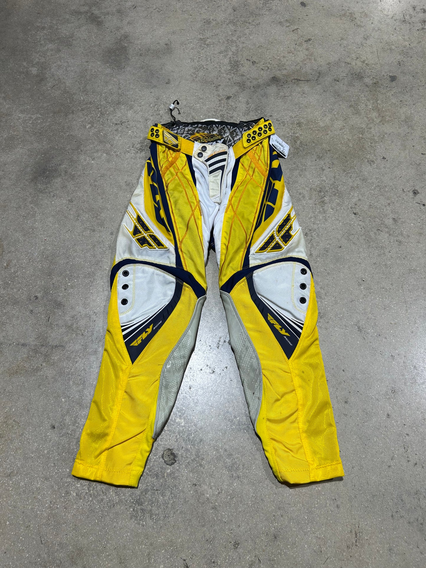 Fly Racing Motorcycle Pants - White/Navy Yellow Size 30