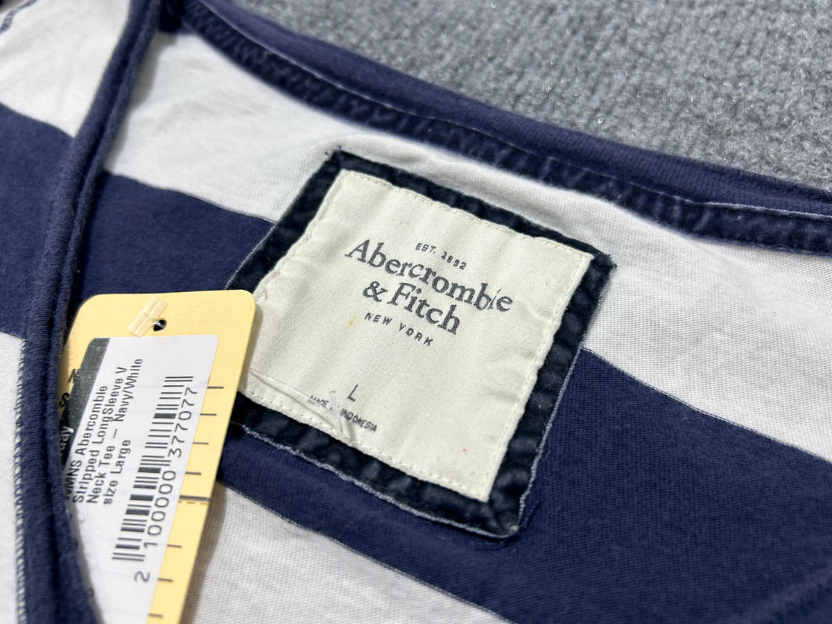 WMNS Abercombie Stripped LongSleeve V Neck Tee - Navy/White size Large