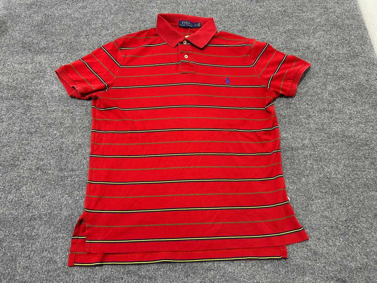 Polo Ralph Lauren Stripped Polo Shirt - Red/Yellow Size Large