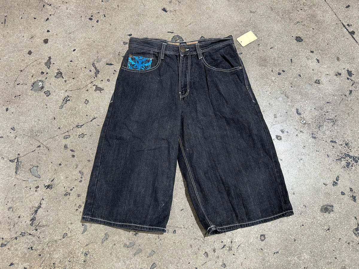 South Pole Long Denim Shorts - Black Size 34