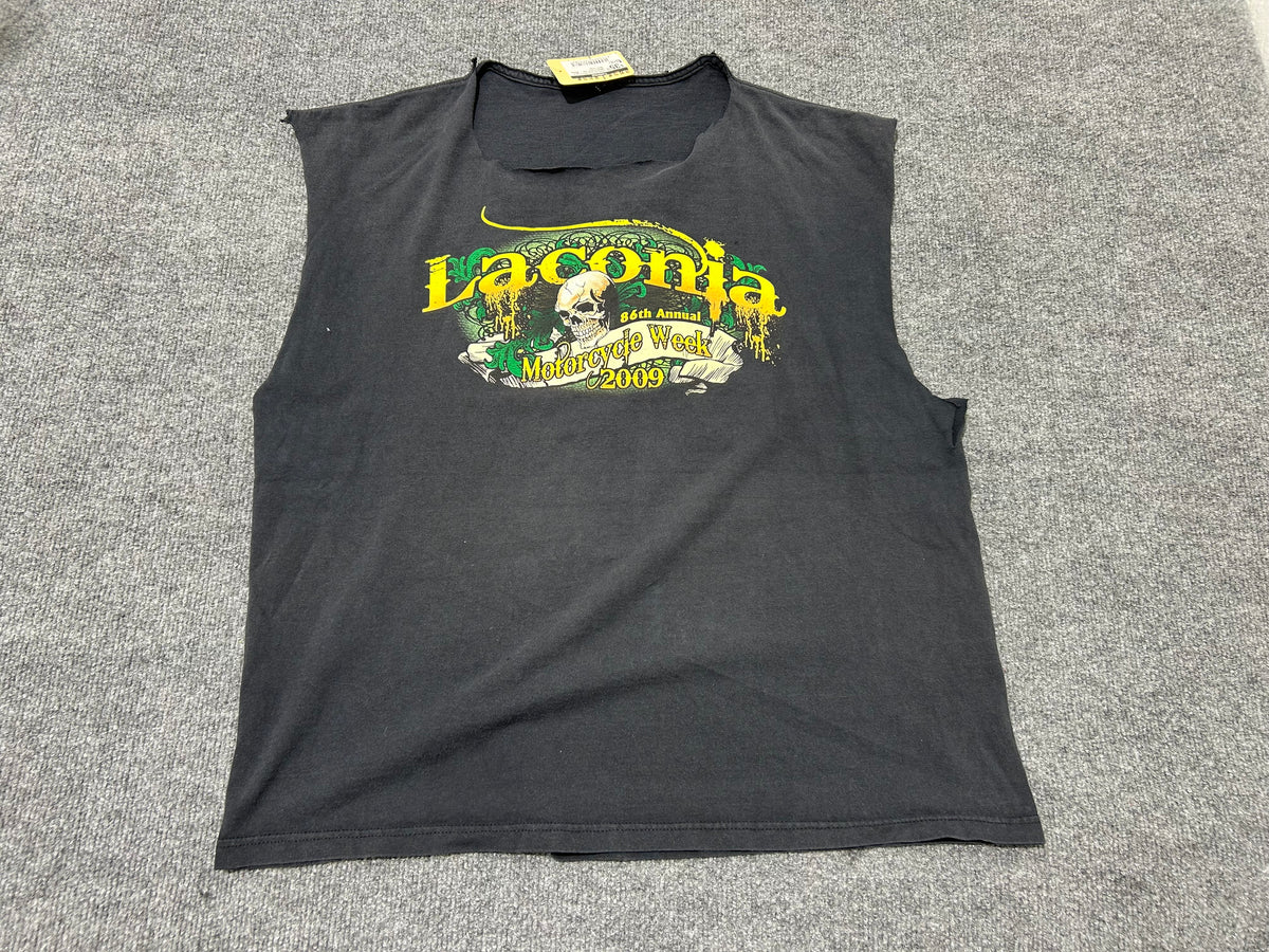 2009 Laconia Motorcycle Week Cutoff Tee - Black Size Large