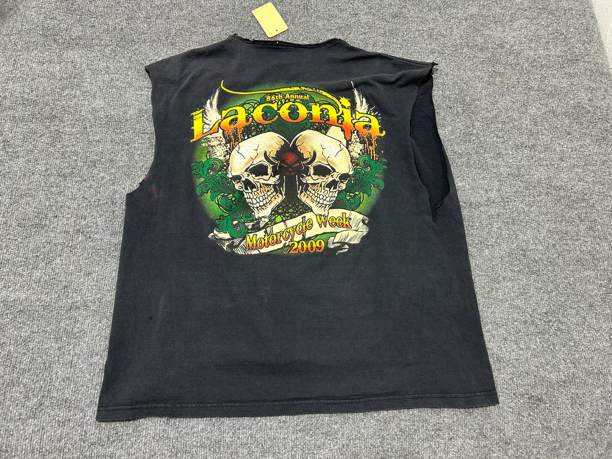 2009 Laconia Motorcycle Week Cutoff Tee - Black Size Large