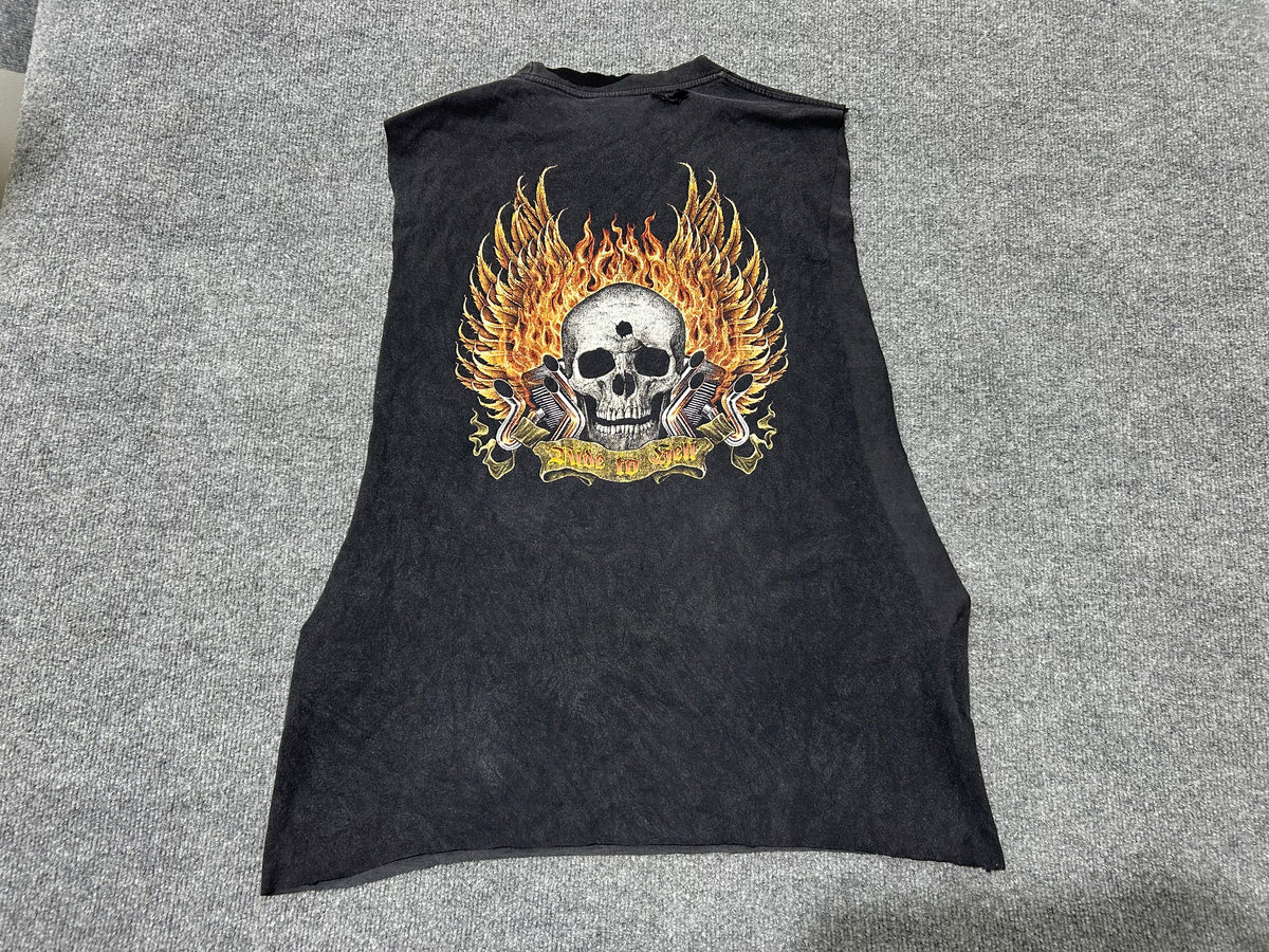 Soul Master Skull & Motorcycle Cut Off Tee - Black Size XL