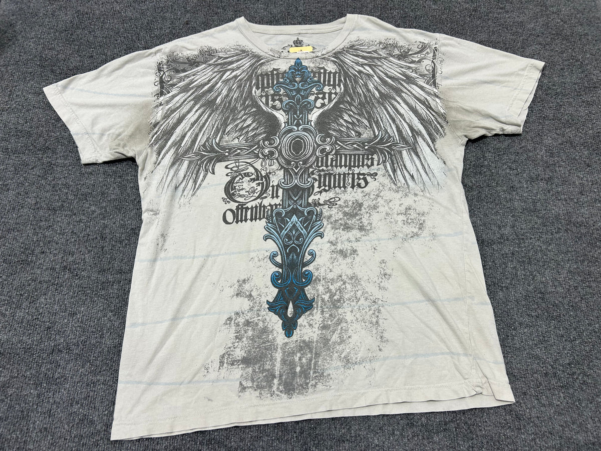 Helix Cross & Wings AOP Tee - White/Gray Size XL