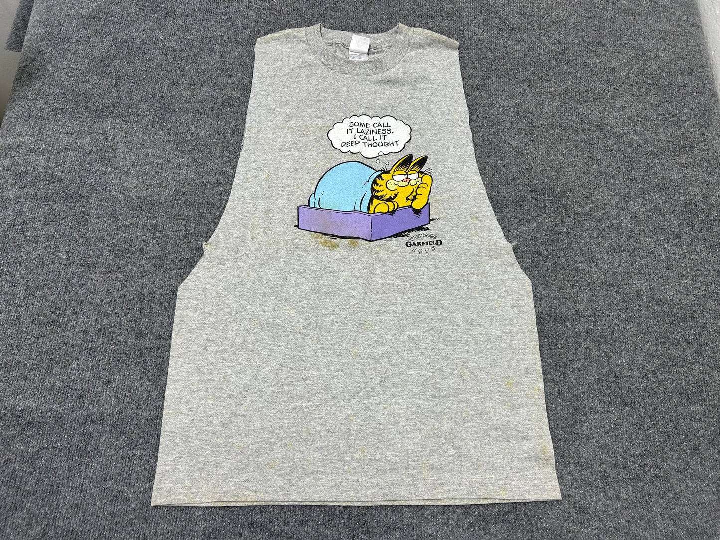 Garfield Some Call It Laziness Cut Off Tee - Gray Size Large