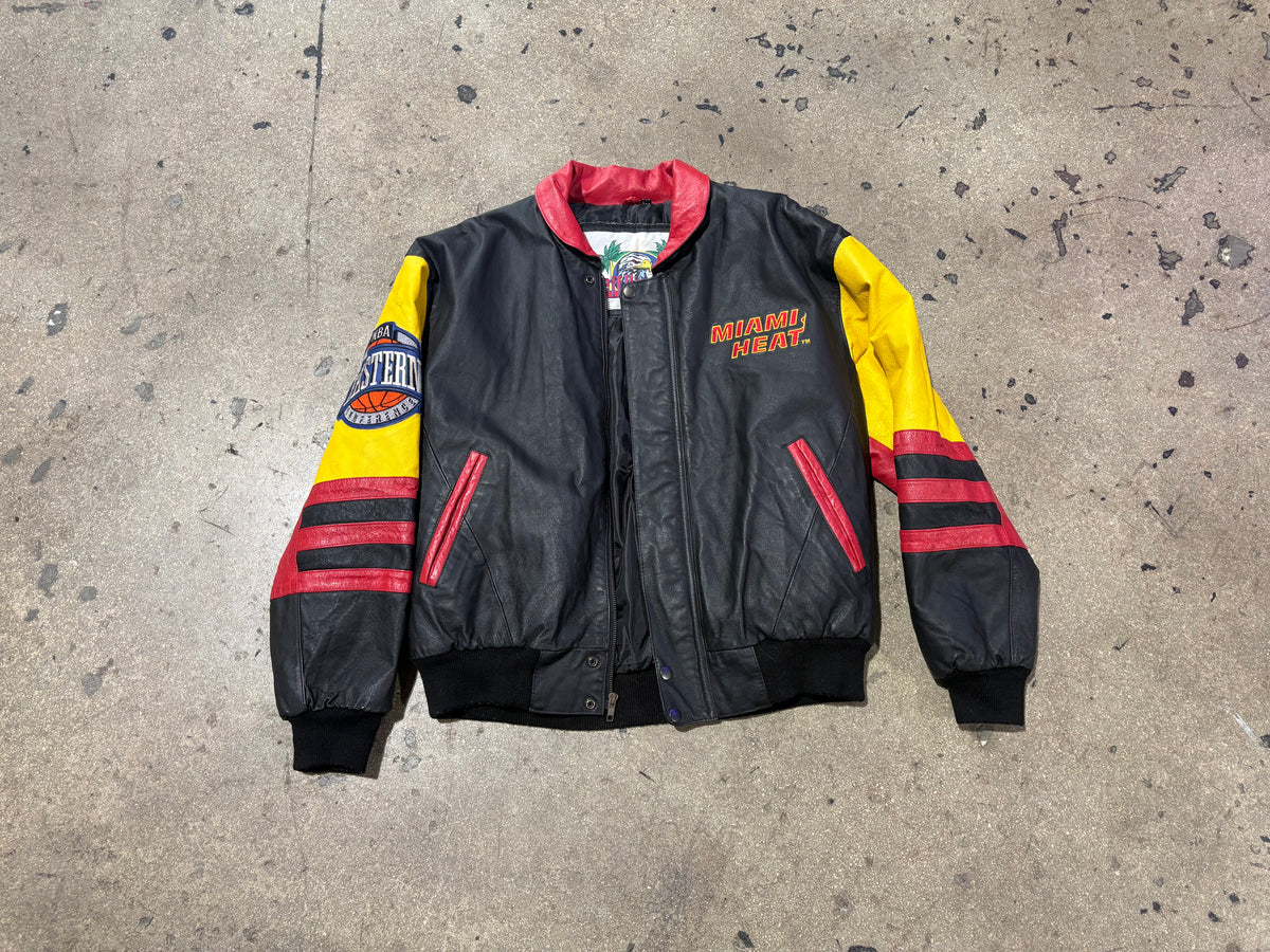 Jeff Hamilton Miami Heat Leather Jacket - Black / Red / Yellow Size Medium