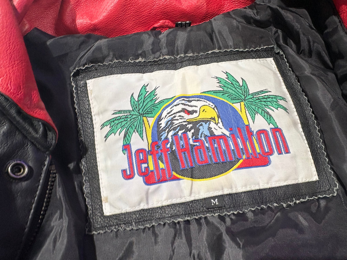 Jeff Hamilton Miami Heat Leather Jacket - Black / Red / Yellow Size Medium