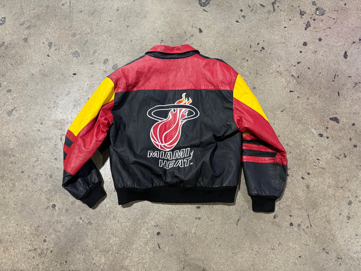 Jeff Hamilton Miami Heat Leather Jacket - Black / Red / Yellow Size Medium