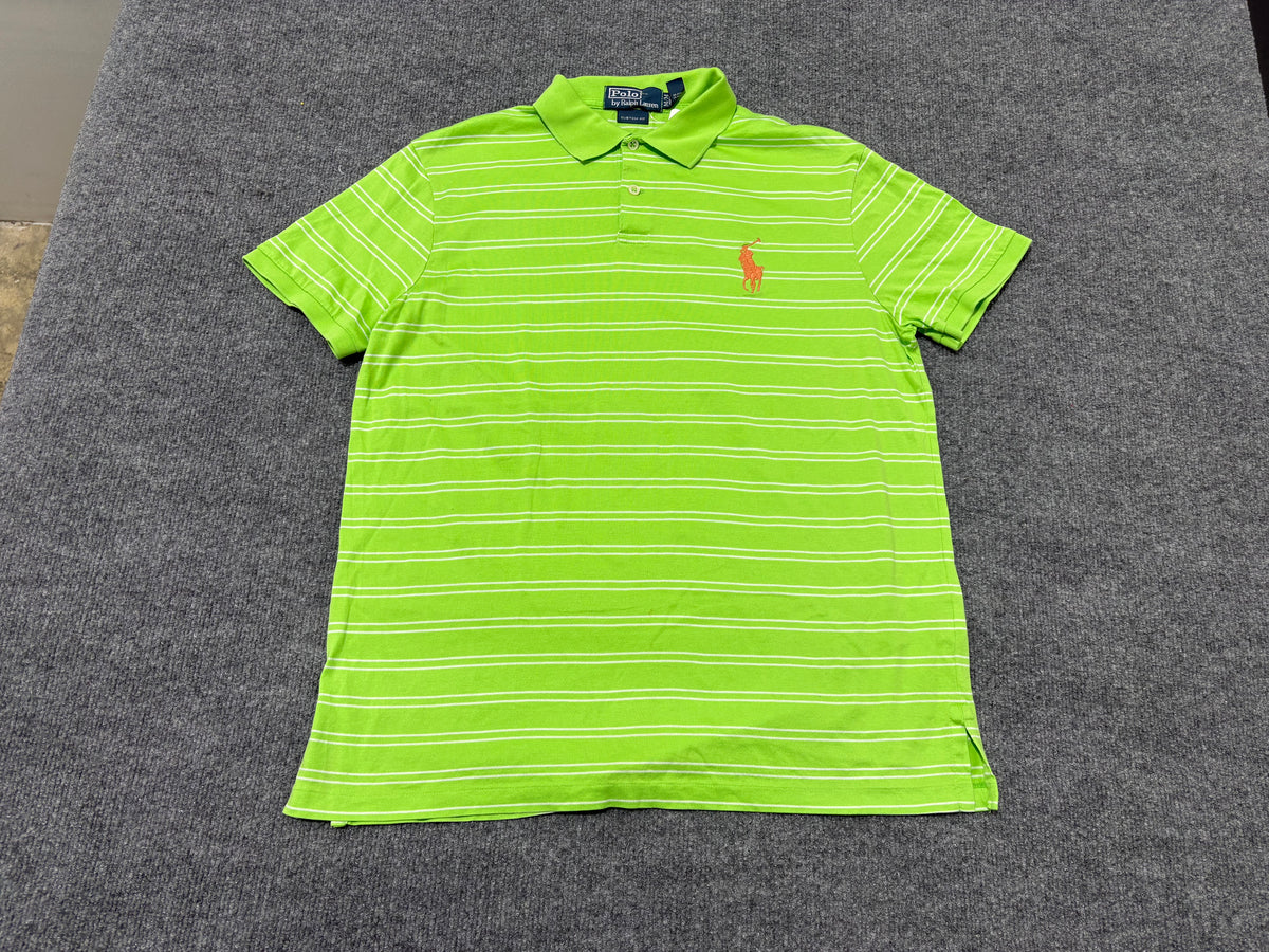 Polo Ralph Lauren Striped Polo Shirt - Lime Green Size Medium